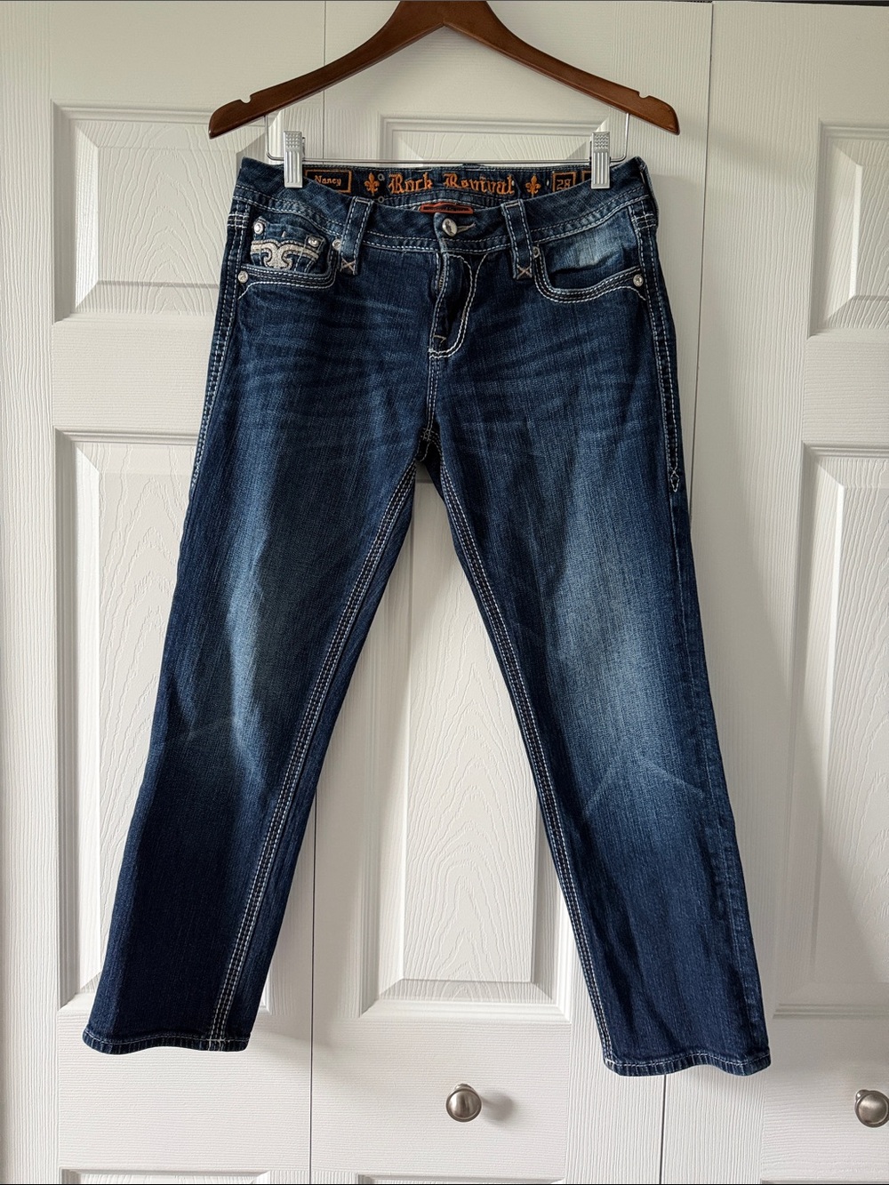 120-Rock Revival Indigo Bootcut Jeans with Contrast Stitching